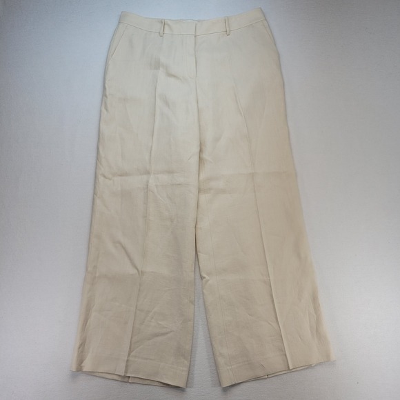 Lafayette 148 New York Pants Womens 16 Beige Sullivan Linen Wide Leg Pleated